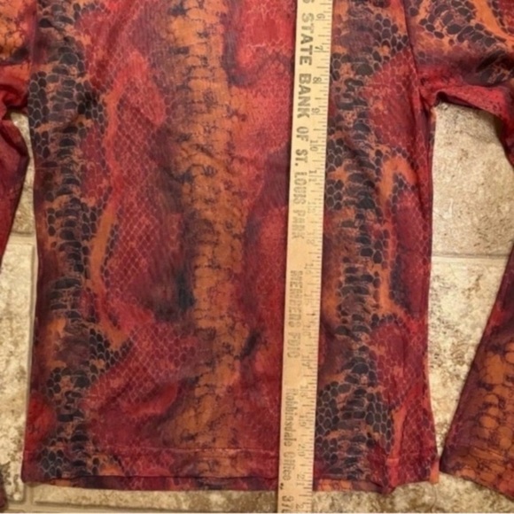 Fader Top Women Small Shirt Long Sleeve Snakeskin Sheer Stretch Rave Disco - Picture 3 of 5